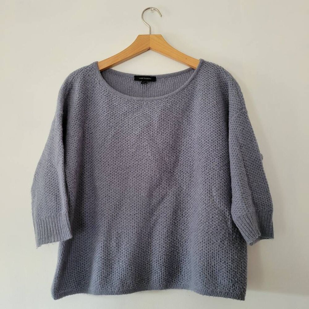 Ann Taylor Acrylic/Wool Blend Women's Blue Gray Sweater M Half Sleeve